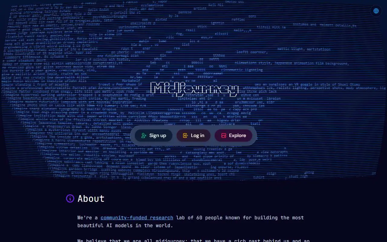 Tampilan website resmi Midjourney (midjourney.com)