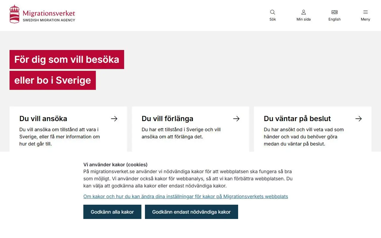 Tampilan website resmi Migrationsverket Swedia (migrationsverket.se)