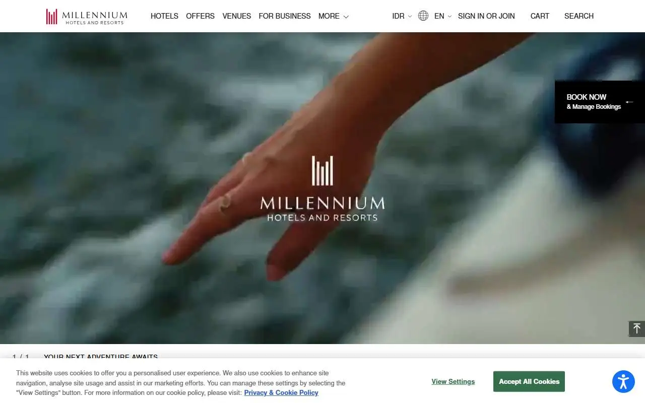 Tampilan website resmi Millennium Hotels (millenniumhotels.com)