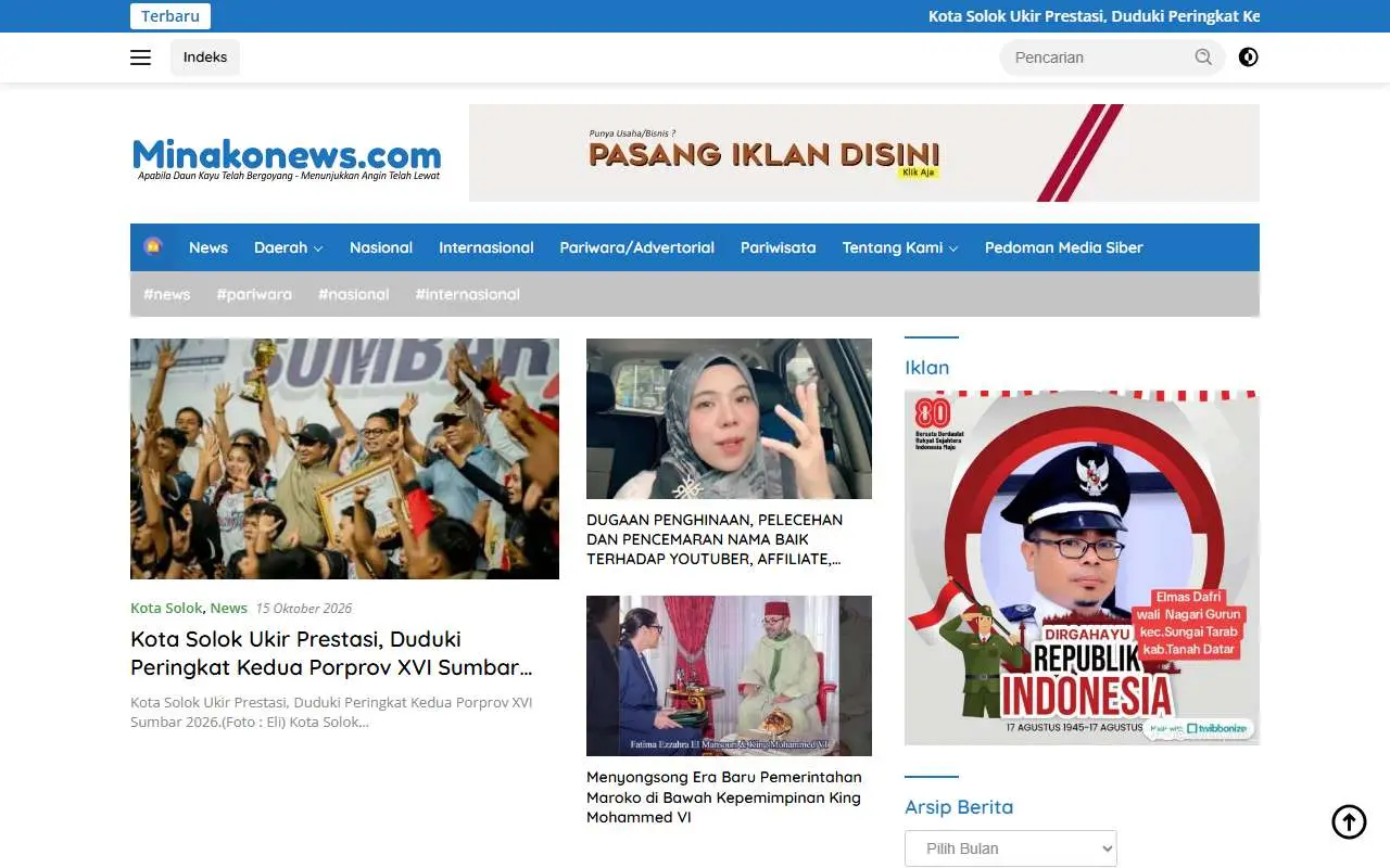 Tampilan website resmi Minakonews (minakonews.com)