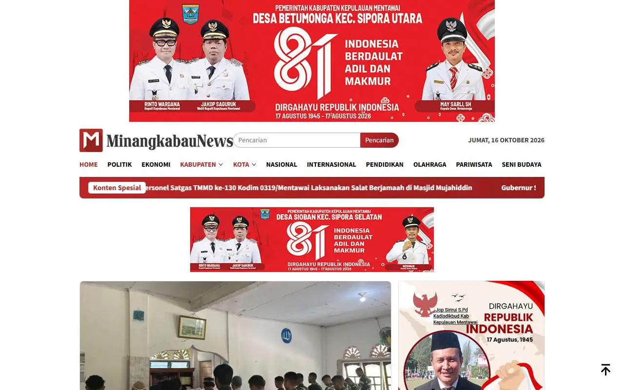 Tampilan website resmi Minangkabaunews (minangkabaunews.com)