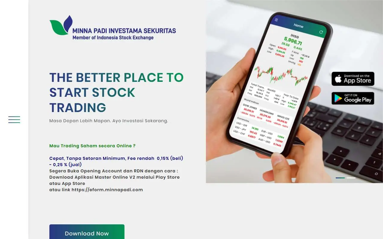 Tampilan website resmi Minna Padi Investama Sekuritas (minnapadi.com)