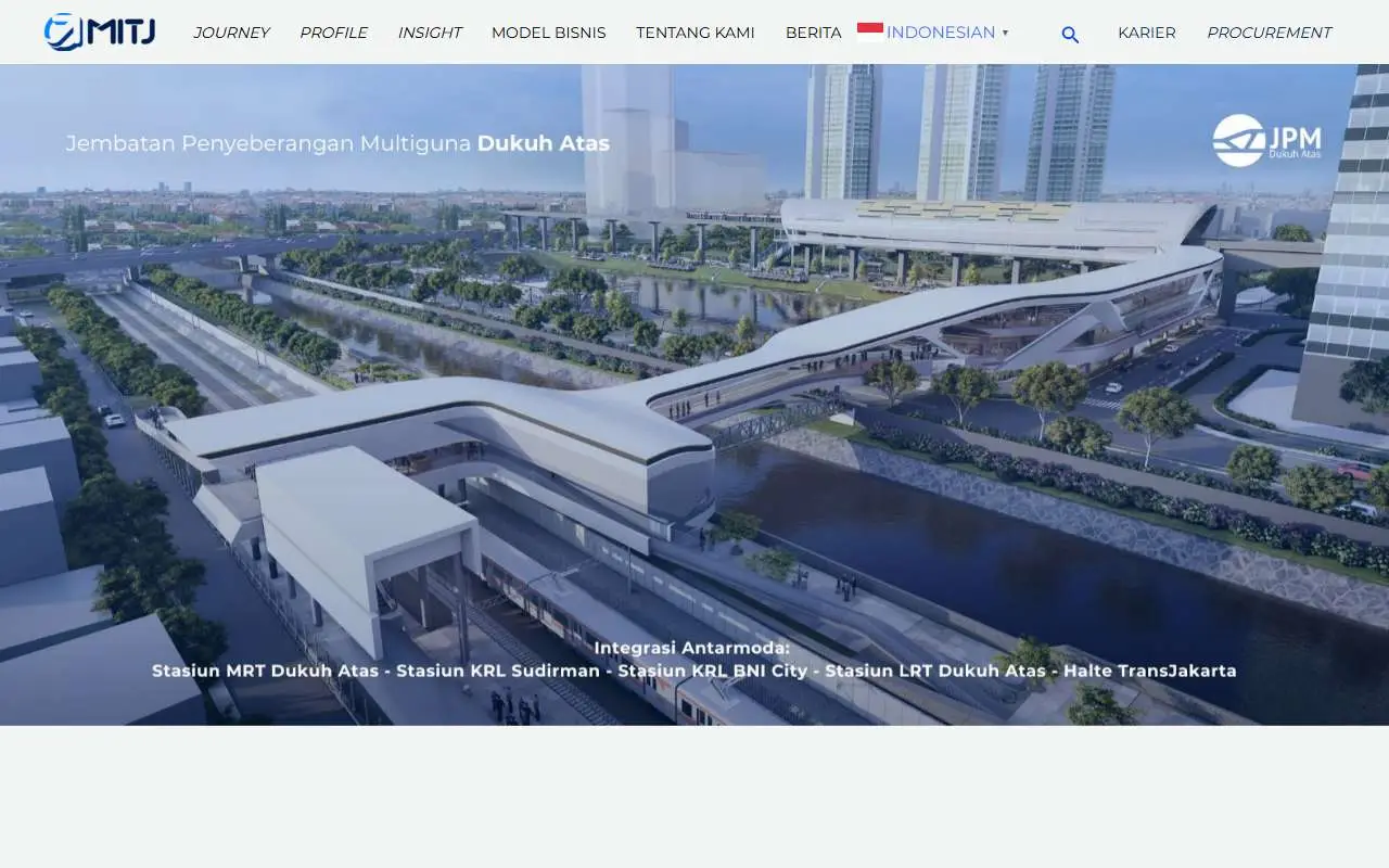 Tampilan website resmi Moda Integrasi Transportasi Jabodetabek (mitj.co.id)