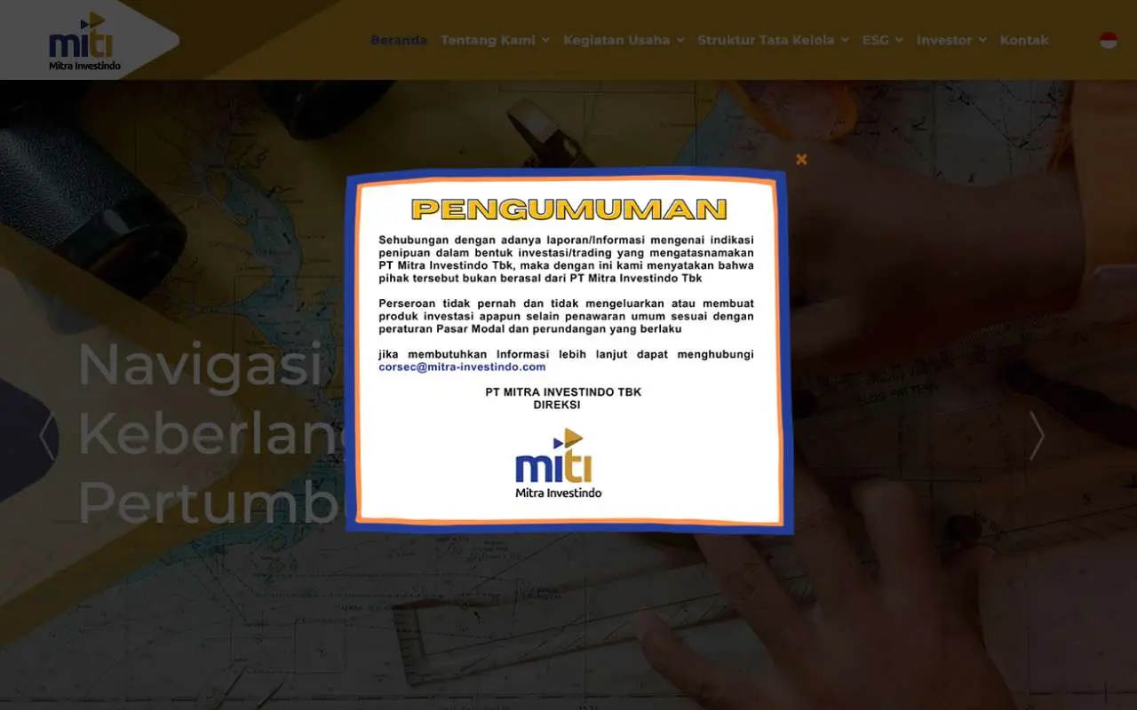 Tampilan website resmi Mitra Investindo (mitra-investindo.com)
