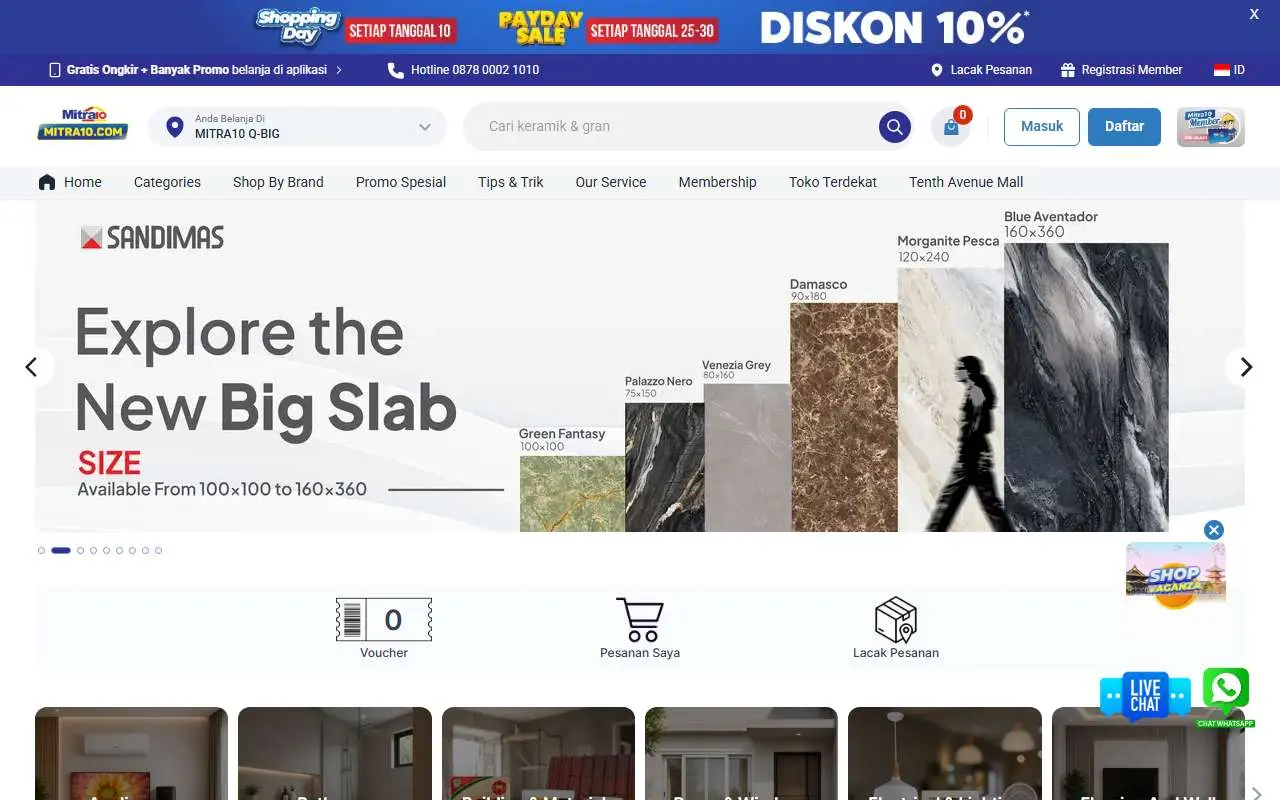 Tampilan website resmi Mitra10 (mitra10.com)