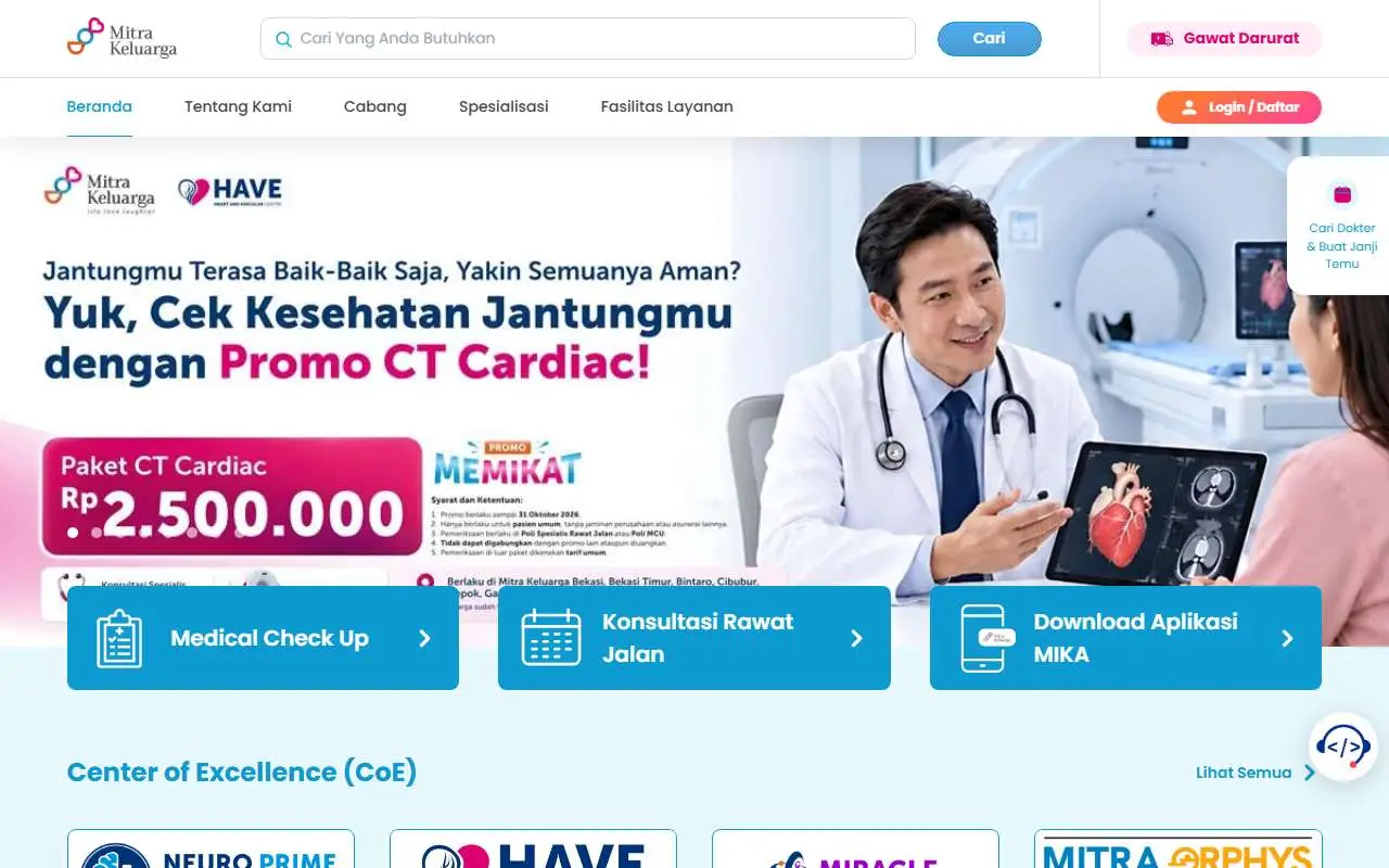 Tampilan website resmi Mitra Keluarga (mitrakeluarga.com)