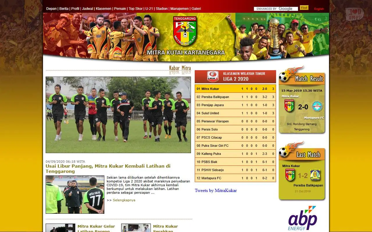 Tampilan website resmi Mitra Kukar (mitrakukar.com)
