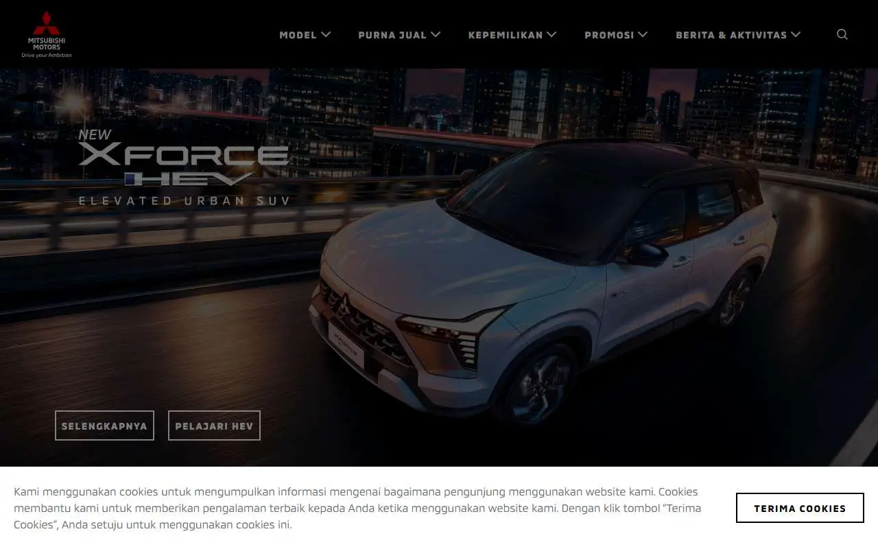 Tampilan website resmi Mitsubishi Motors Indonesia (mitsubishi-motors.co.id)