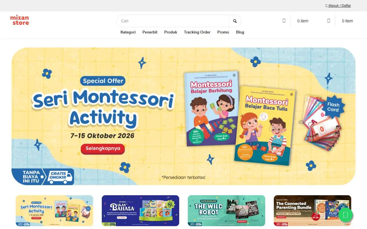 Tampilan website resmi Mizan Store (mizanstore.com)