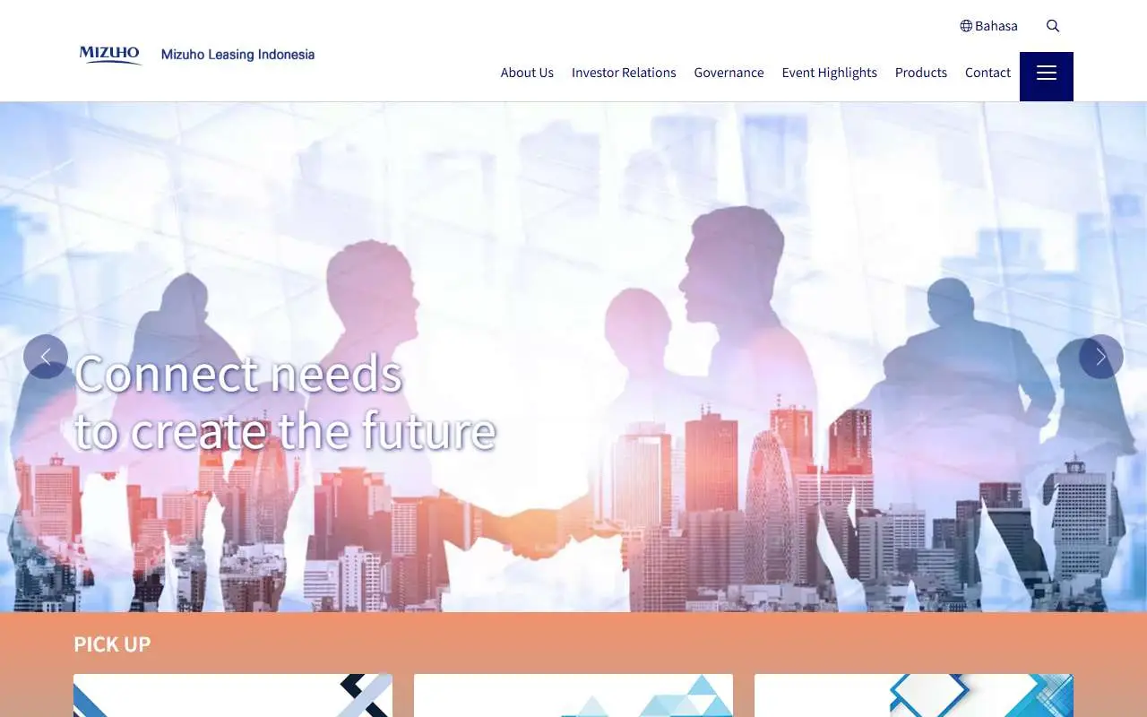 Tampilan website resmi Mizuho Leasing Indonesia (mizuho-ls.co.id)