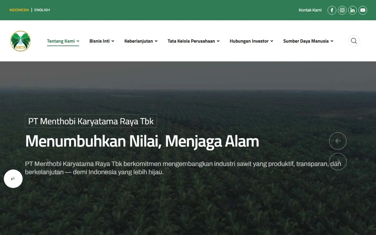 Tampilan website resmi Menthobi Karyatama Raya (mktr.co.id)