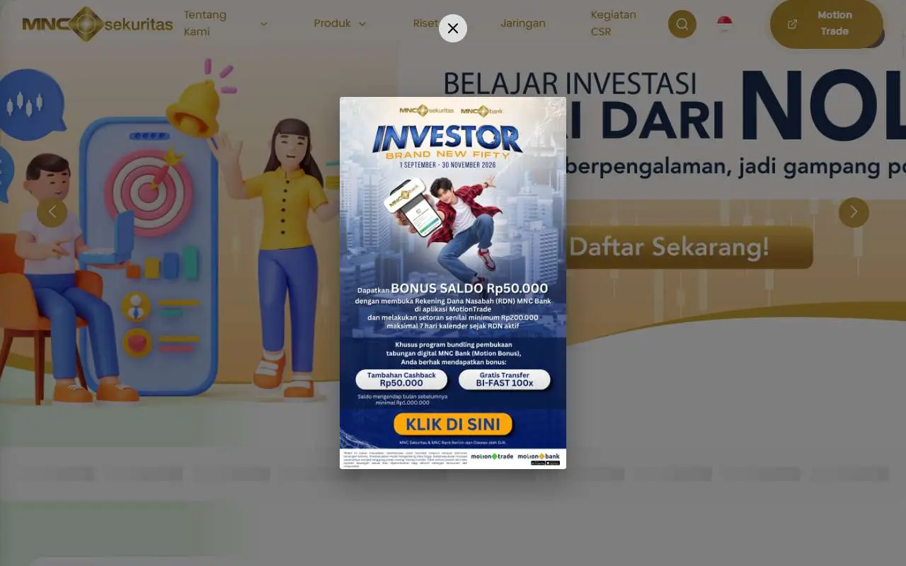 Tampilan website resmi MNC Sekuritas (mncsekuritas.id)