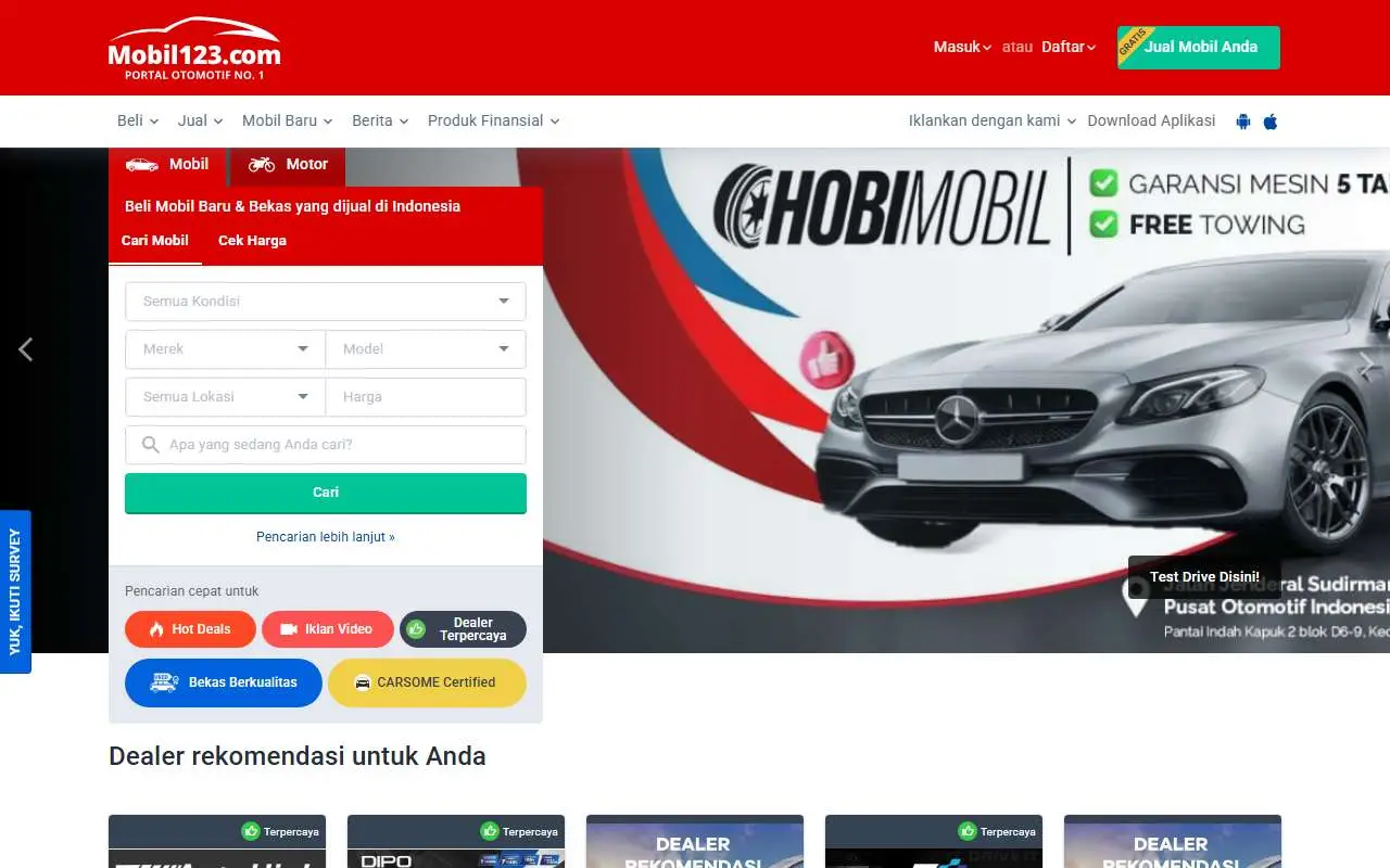 Tampilan website resmi Mobil123 (mobil123.com)