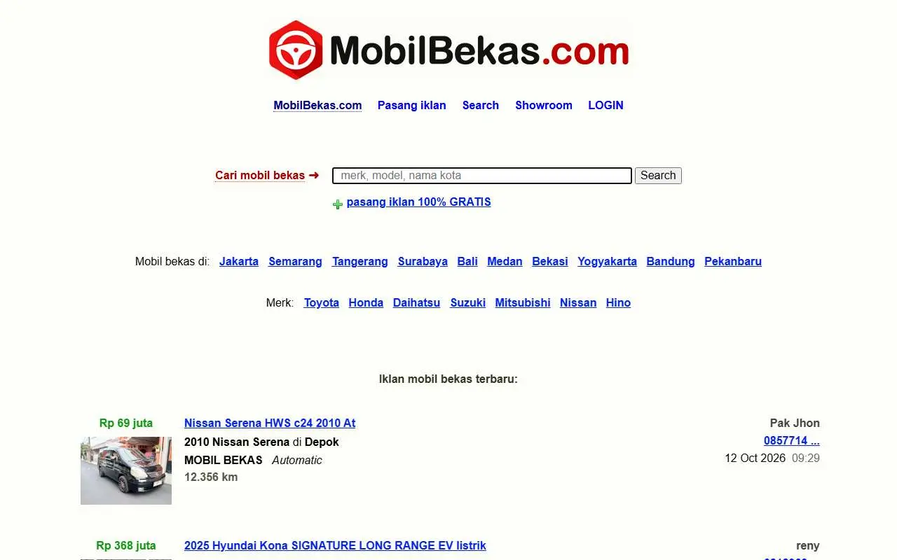 Tampilan website resmi Mobilbekas.com (mobilbekas.com)