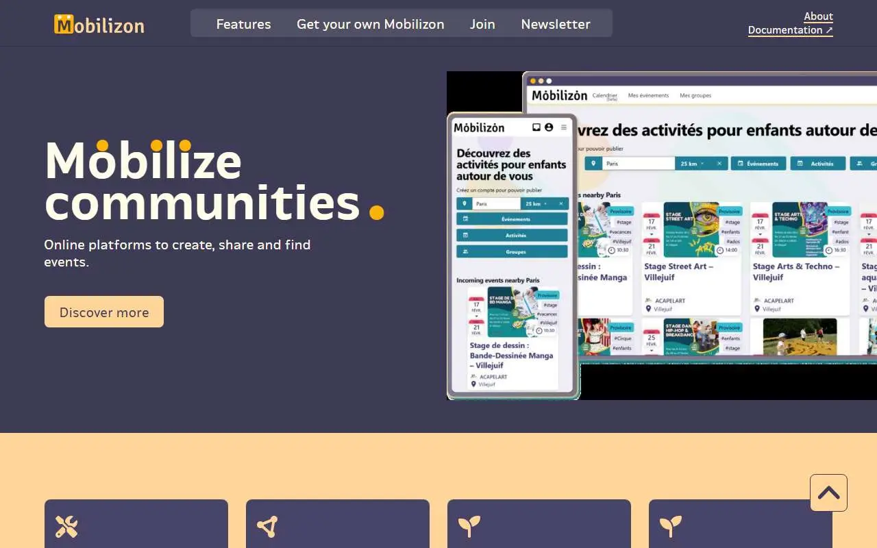 Tampilan website resmi Mobilizon (mobilizon.org)