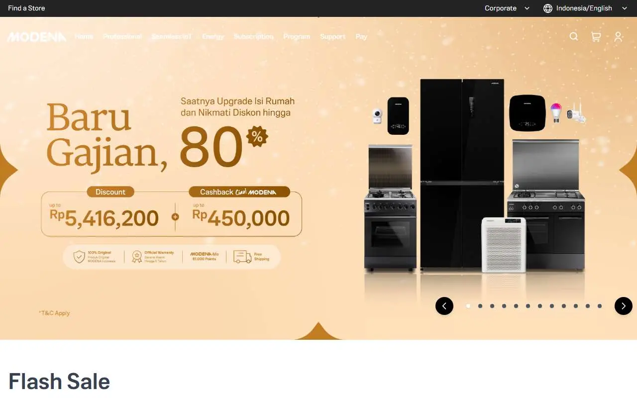 Tampilan website resmi Modena (modena.com)