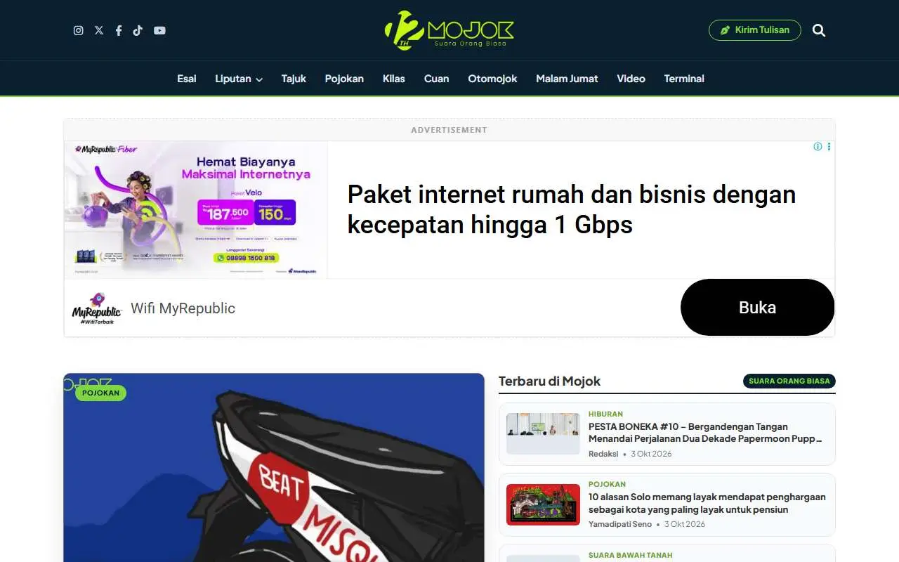 Tampilan website resmi Mojok (mojok.co)
