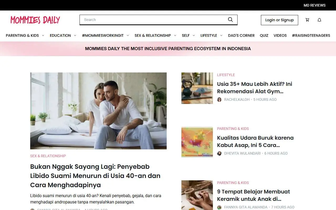 Tampilan website resmi Mommies Daily (mommiesdaily.com)