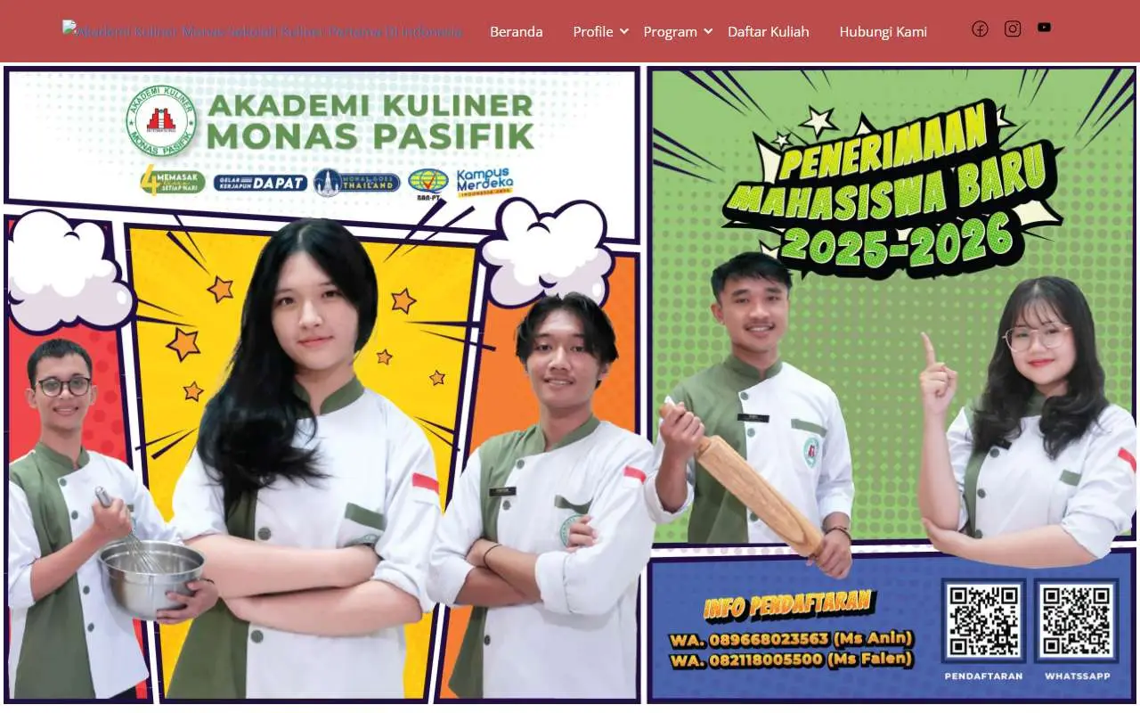Tampilan website resmi Monas Pacific Culinary Academy (monaskuliner.ac.id)
