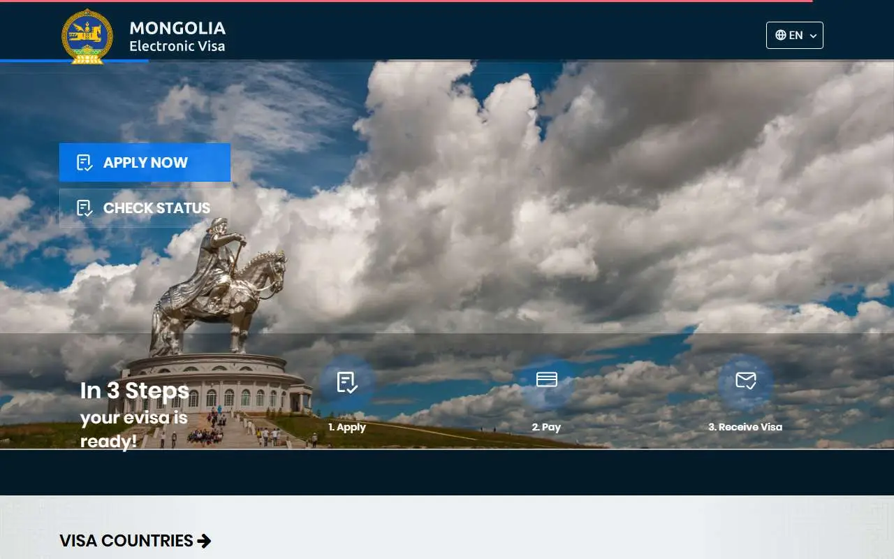 Tampilan website resmi Mongolia e-Visa (evisa.mn)