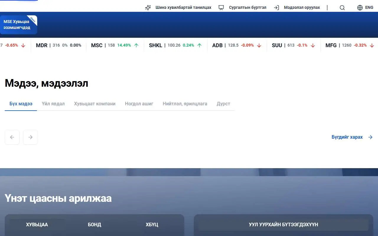 Tampilan website resmi Bursa Efek Mongolia (mse.mn)