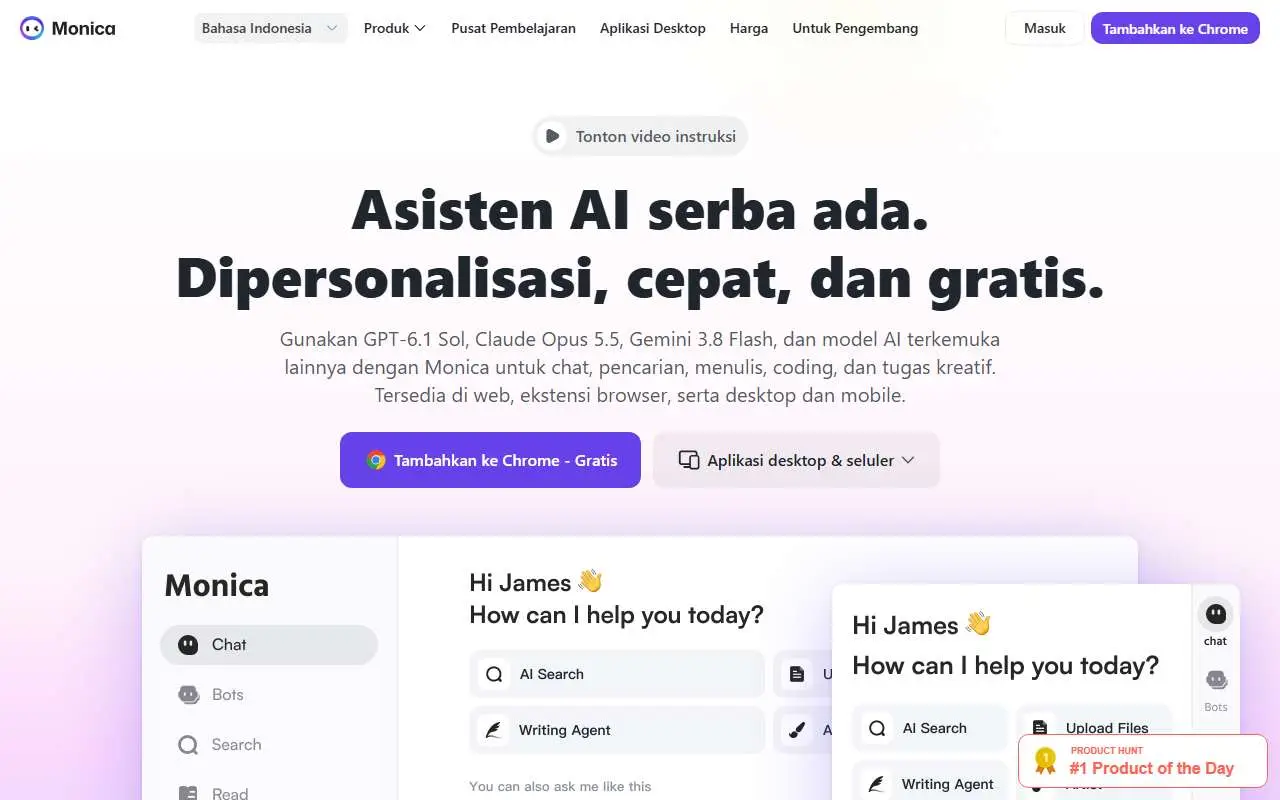 Tampilan website resmi Monica (monica.im)