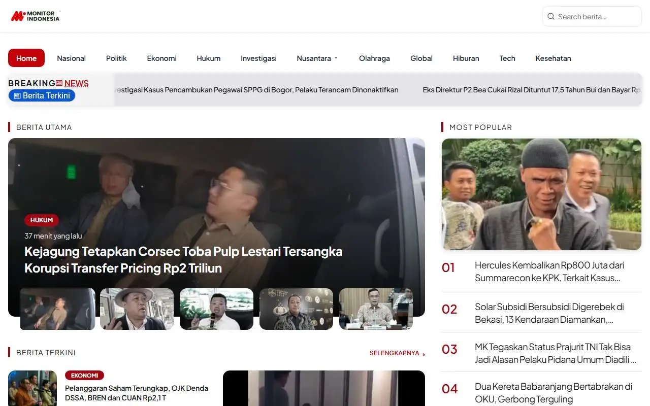 Tampilan website resmi Monitor Indonesia (monitorindonesia.com)