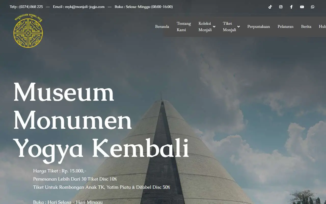 Tampilan website resmi Museum Monumen Yogya Kembali (monjali-jogja.com)