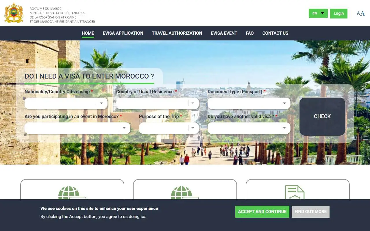 Tampilan website resmi Morocco e-Visa (acces-maroc.ma)