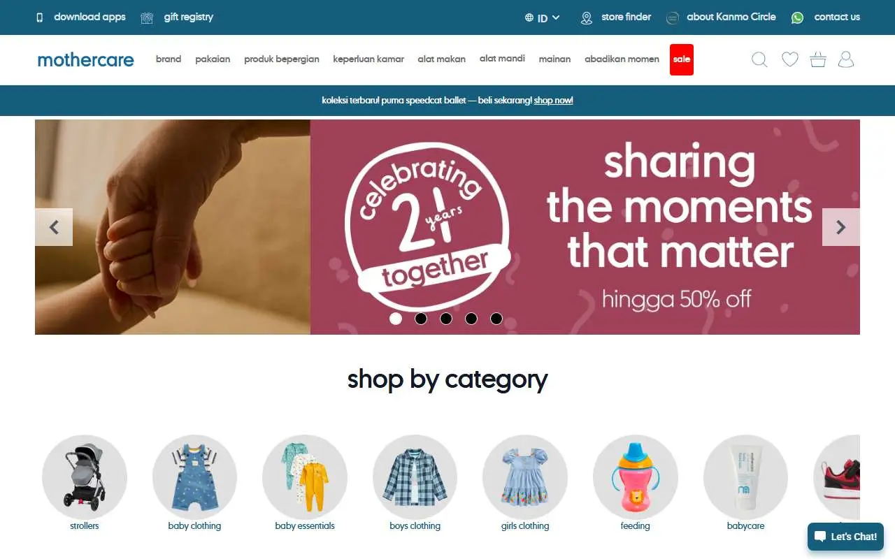 Tampilan website resmi Mothercare Indonesia (mothercare.co.id)