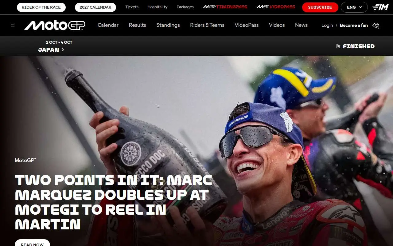 Tampilan website resmi MotoGP (motogp.com)