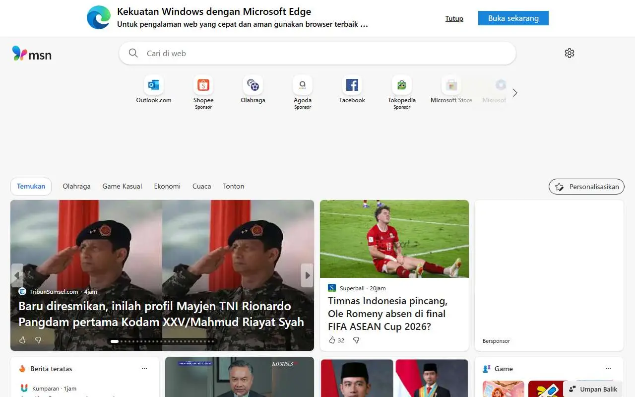 Tampilan website resmi MSN (msn.com)