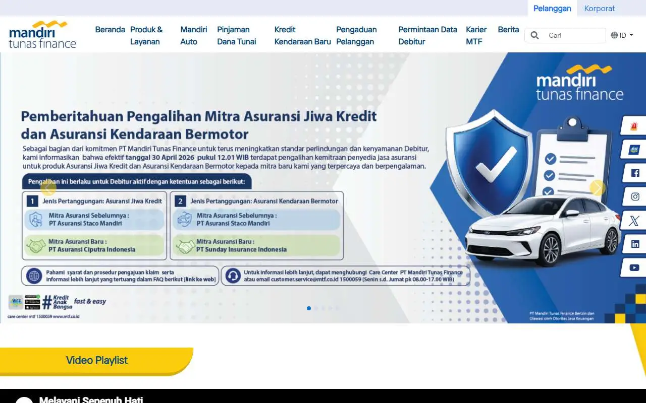 Tampilan website resmi Mandiri Tunas Finance (mtf.co.id)