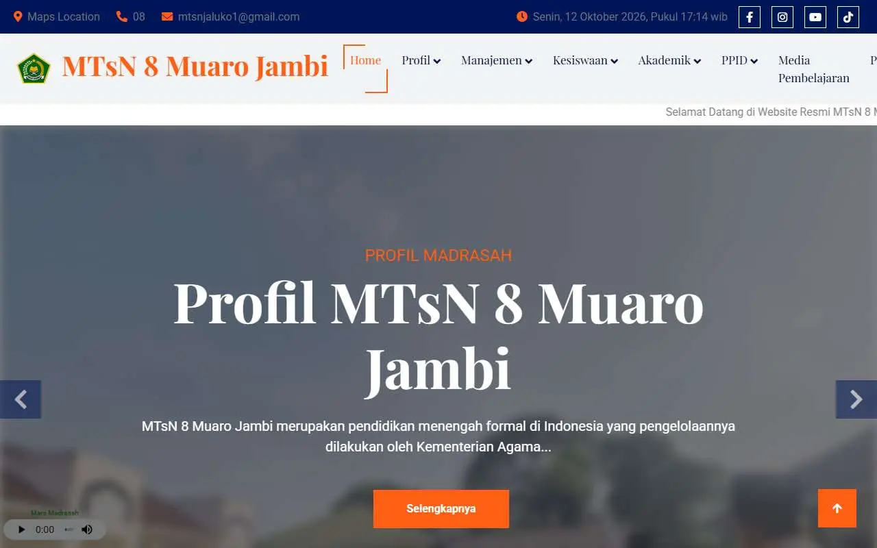 Tampilan website resmi MTs Negeri 8 Muaro Jambi (mtsn8muarojambi.mdrsh.id)