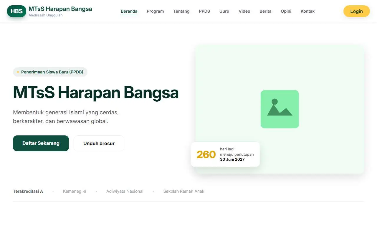 Tampilan website resmi MTs Harapan Bangsa (mtssharapanbangsa.sch.id)