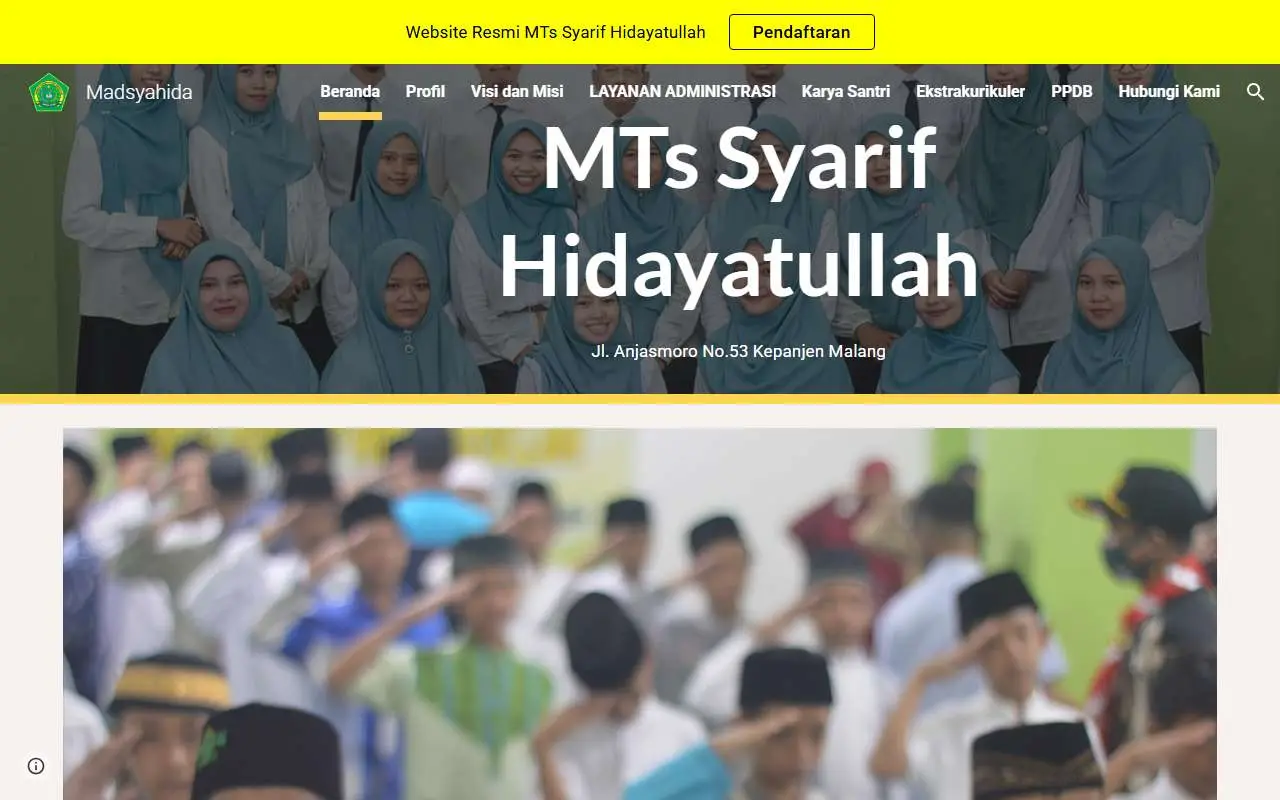 Tampilan website resmi MTs SYARIF HIDAYATULLAH (mtssyarifhidayatullah.sch.id)