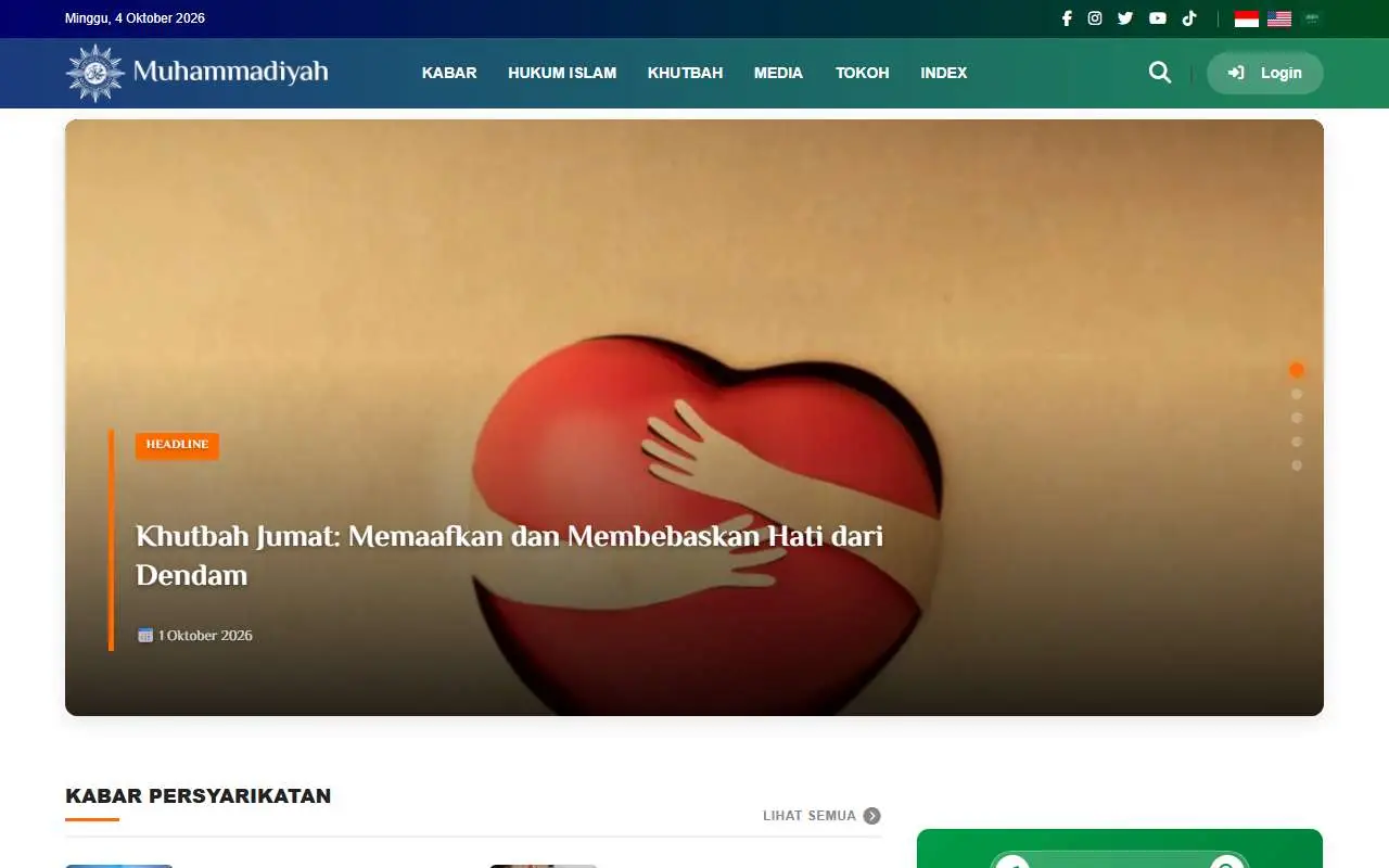 Tampilan website resmi Muhammadiyah (muhammadiyah.or.id)