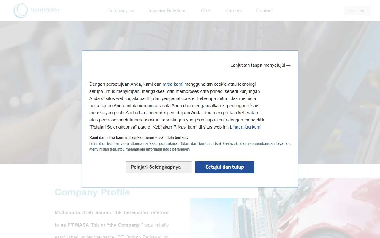 Tampilan website resmi Multistrada Arah Sarana (multistrada.co.id)