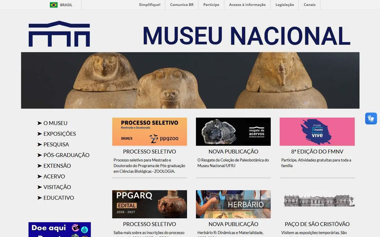 Tampilan website resmi Museum Nasional Brasil (museunacional.ufrj.br)