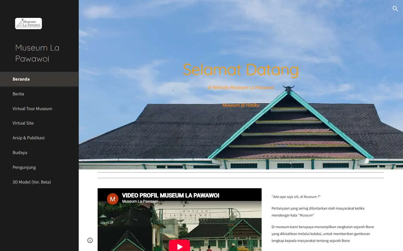 Tampilan website resmi Museum La Pawawoi (museumlapawawoi.com)