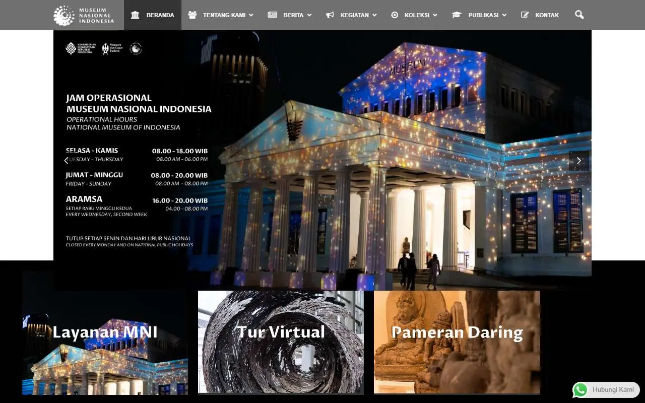 Tampilan website resmi Museum Nasional Indonesia (museumnasional.or.id)