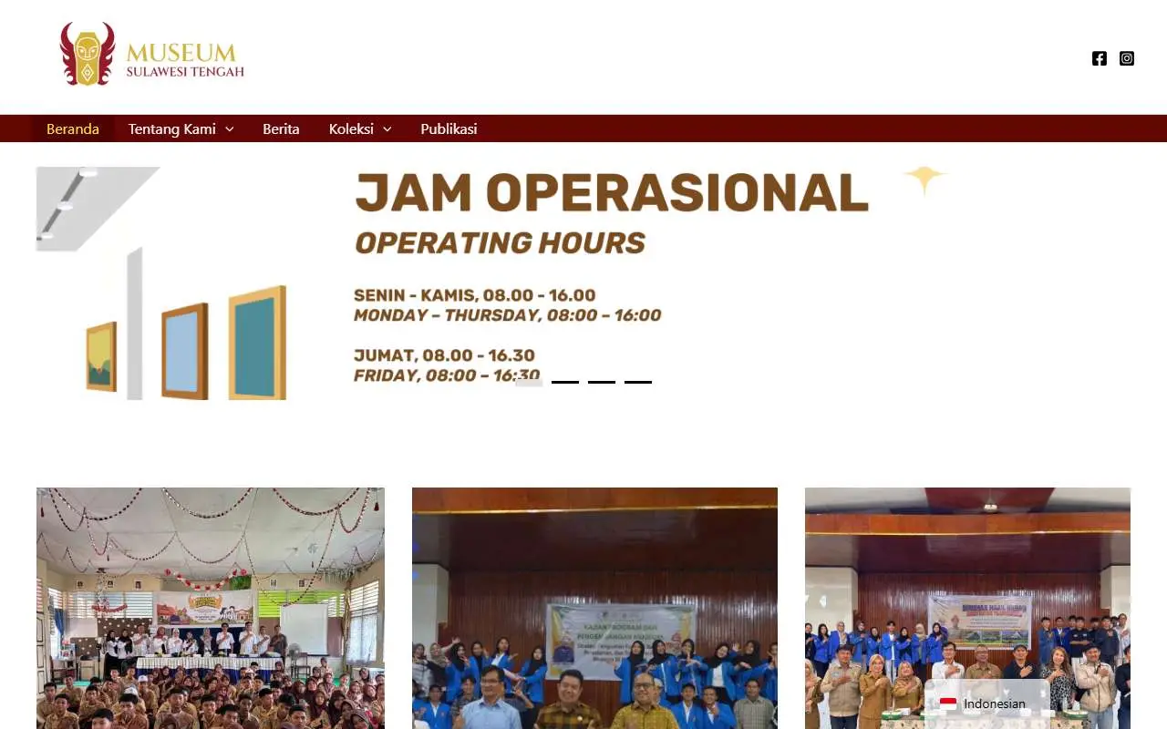Tampilan website resmi Museum Sulawesi Tengah (museumsulawesitengah.com)