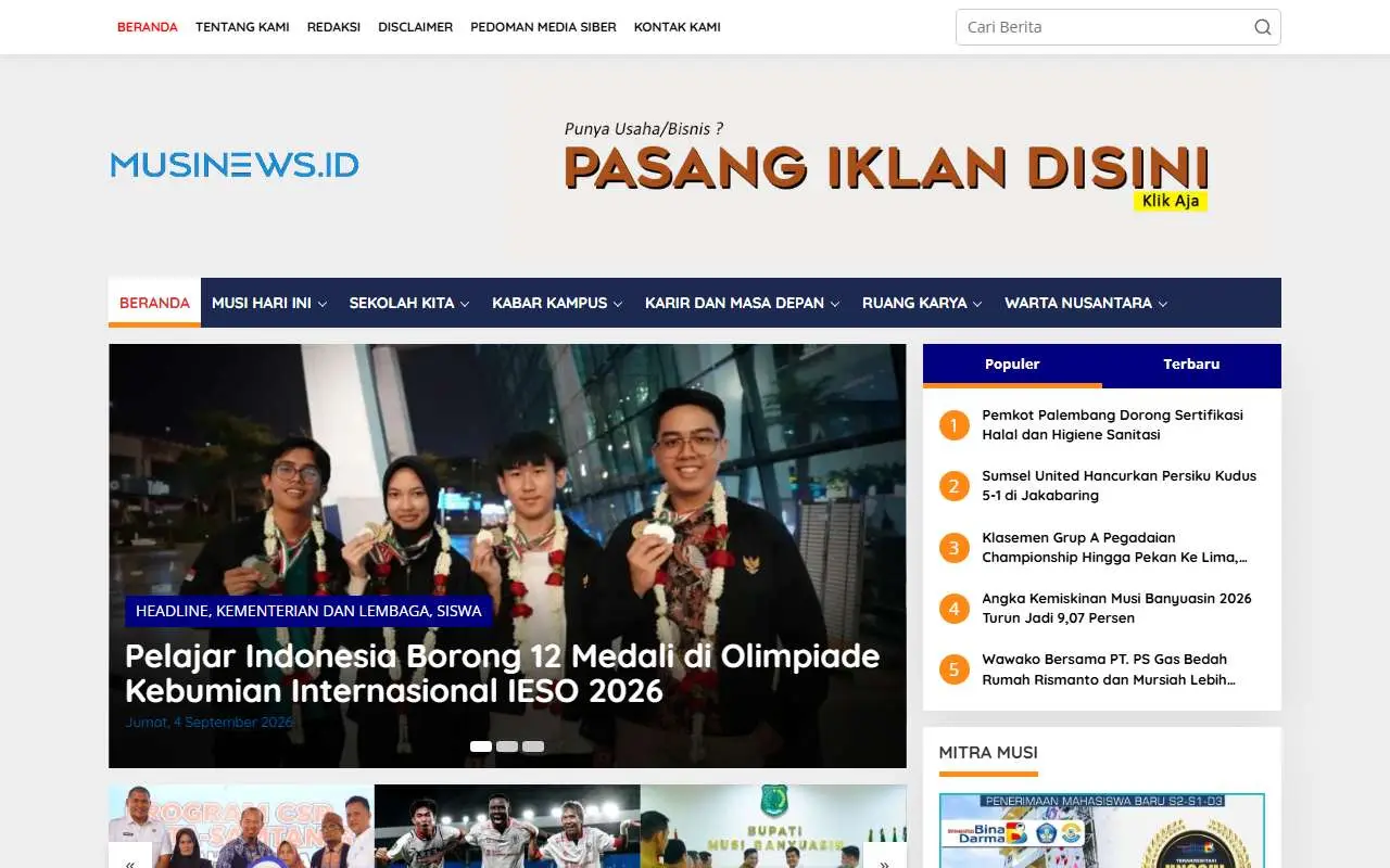 Tampilan website resmi Musi News (musinews.id)