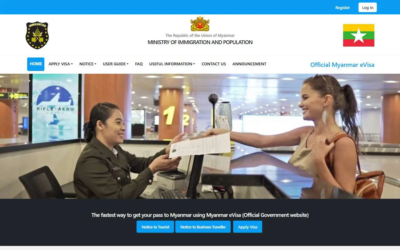 Tampilan website resmi Myanmar e-Visa (evisa.moip.gov.mm)