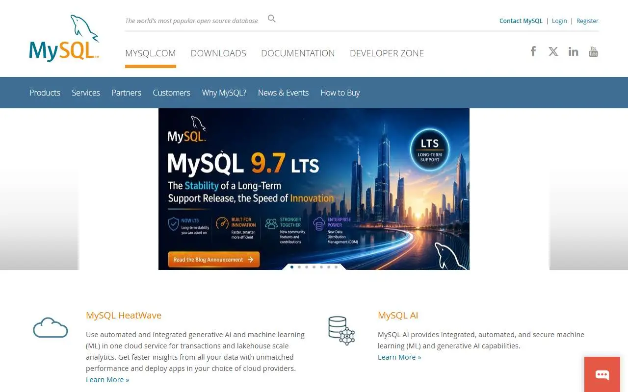 Tampilan website resmi MySQL (mysql.com)