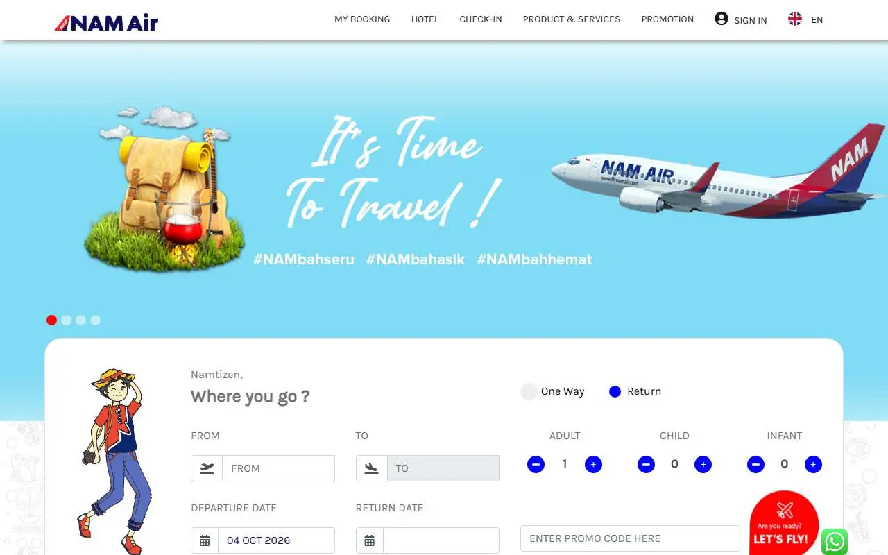 Tampilan website resmi NAM Air (flynamair.com)