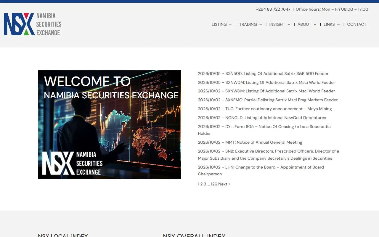 Tampilan website resmi Namibia Securities Exchange (nsx.com.na)