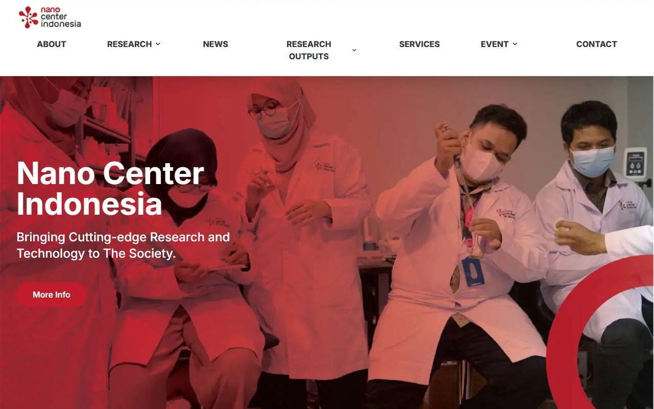Tampilan website resmi Nano Center Indonesia (nanocenter.id)