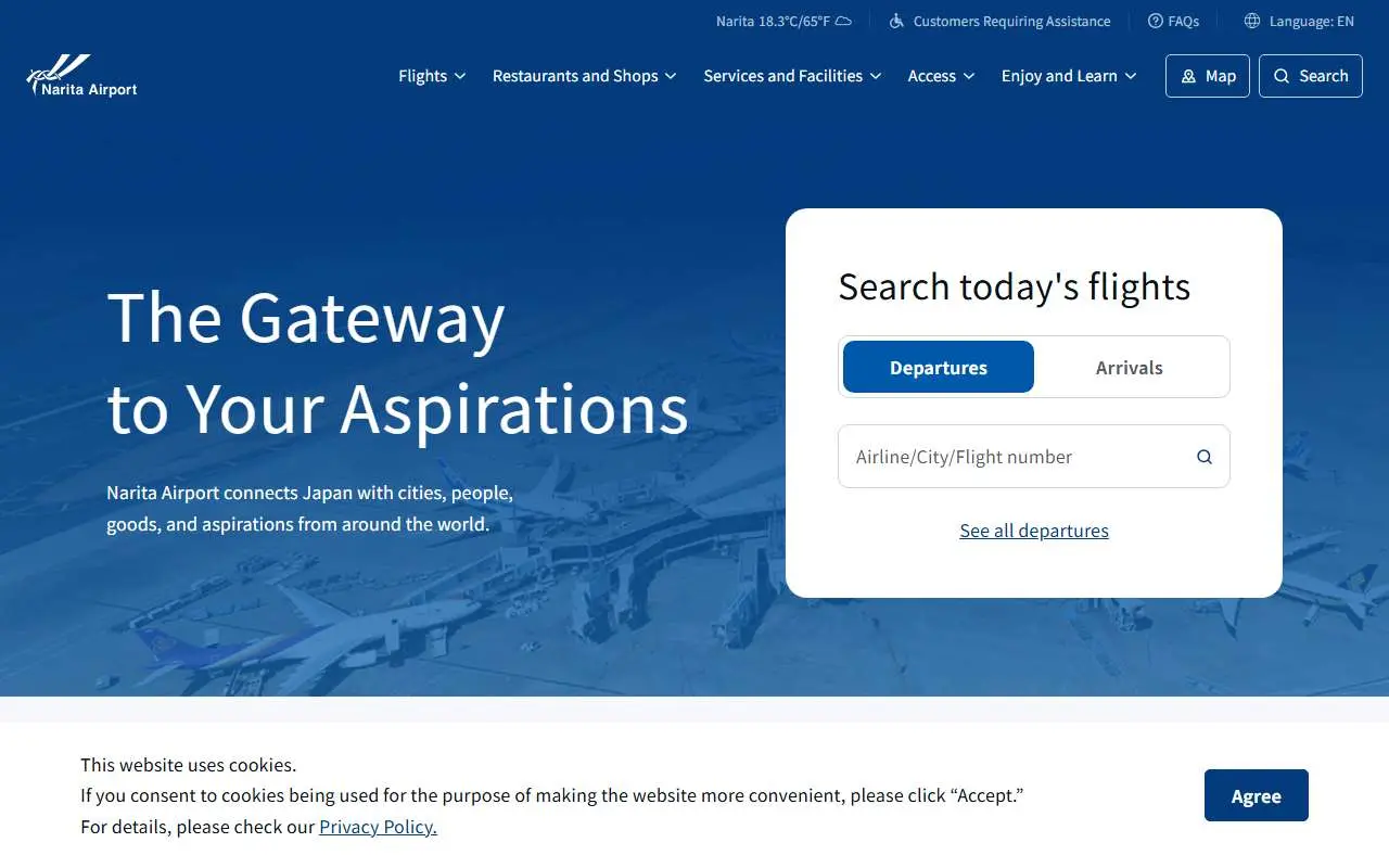 Tampilan website resmi Narita International Airport (narita-airport.jp)