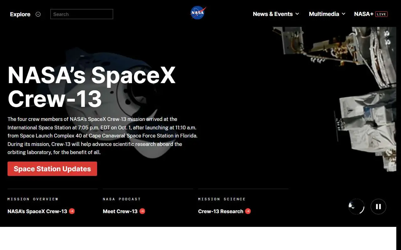 Tampilan website resmi NASA (nasa.gov)